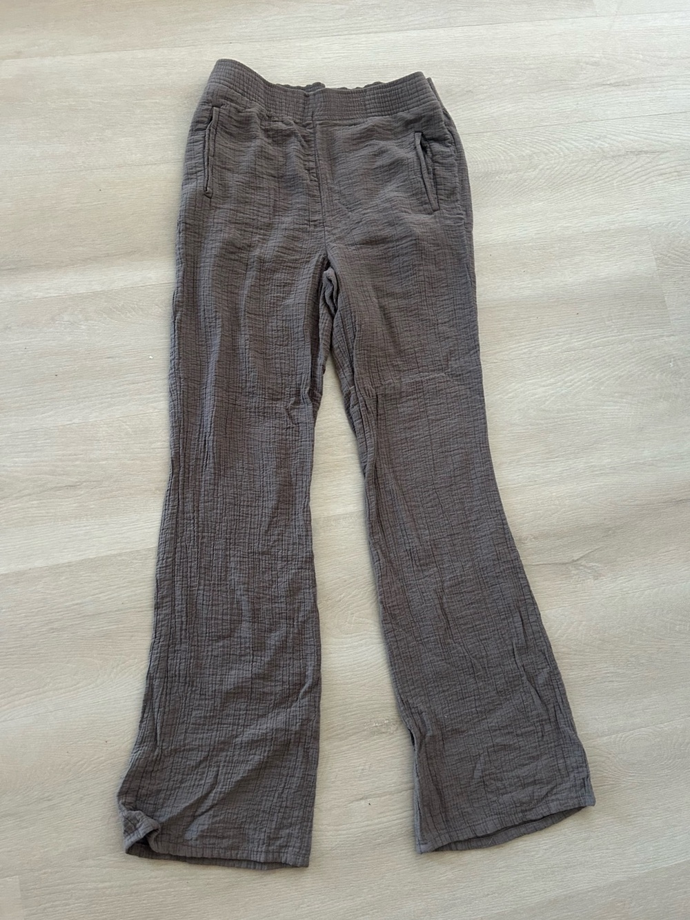 Zara Relaxed Cotton Gauze Wide-Leg Pants in Charcoal Brown